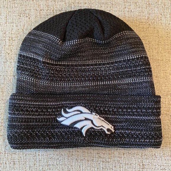 DENVER BRONCOS NEW ERA NFL FOOTBALL TD KNIT HAT CUFF BEANIE BLACK/WHITE GRAY NEW - Picture 2 of 4